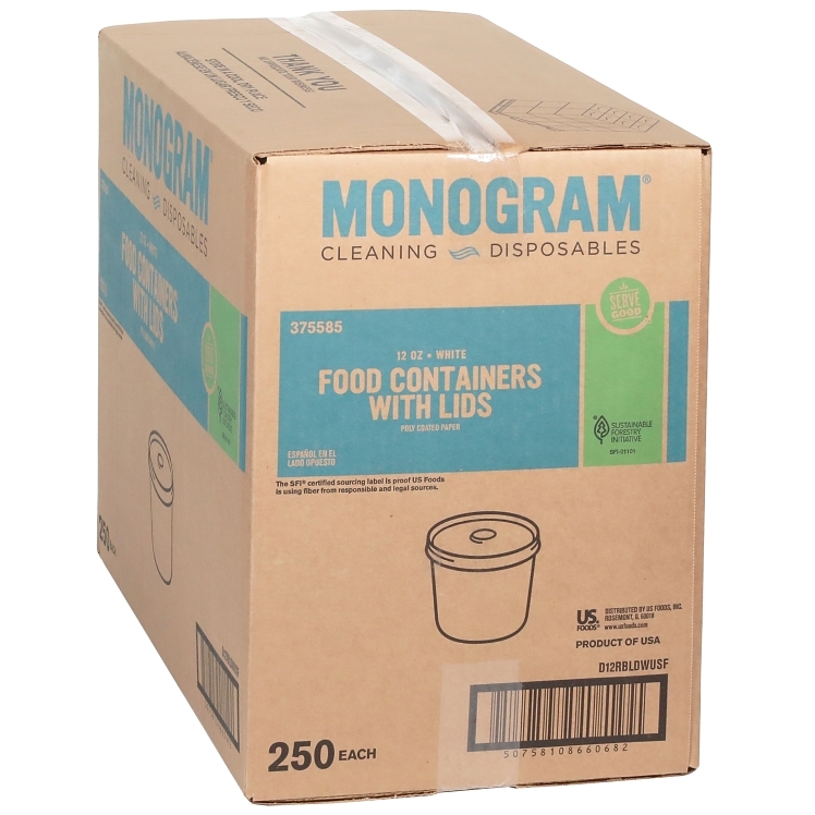 MONOGRAM 12 OZ DOUBLE POLY COATED WHITE PAPER CONTAINER WITH LID