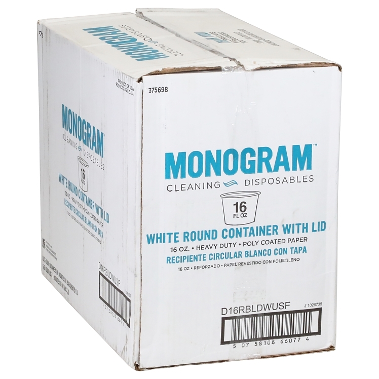 MONOGRAM CONT PAPER WITH LID 16 OZ DOUBLE WHITE
