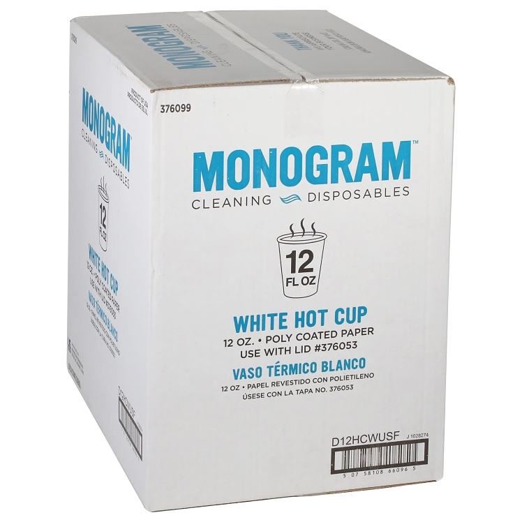 MONOGRAM 12 OUNCE WHITE PAPER HOT CUP