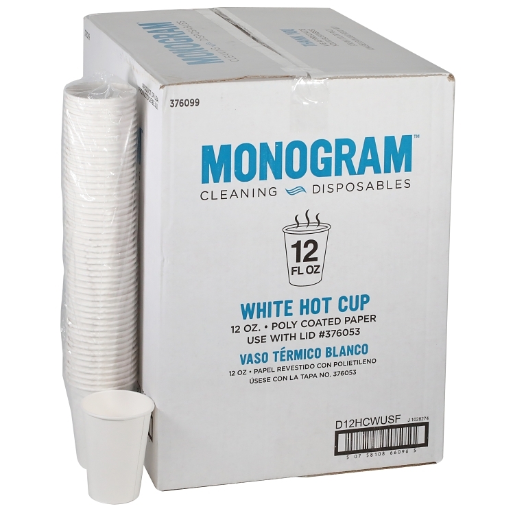 MONOGRAM 12 OUNCE WHITE PAPER HOT CUP