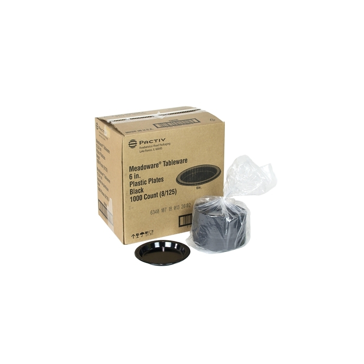 PACTIV PLATE, PLASTIC 6 BLACK 1 COMPARTMENT ROUND