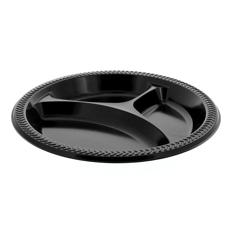 PACTIV BLACK 3 COMPARTMENT 9 INCH PLASTIC PLATE