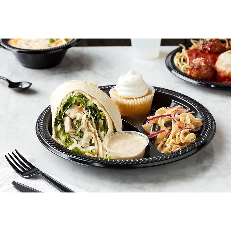 PACTIV BLACK 3 COMPARTMENT 9 INCH PLASTIC PLATE